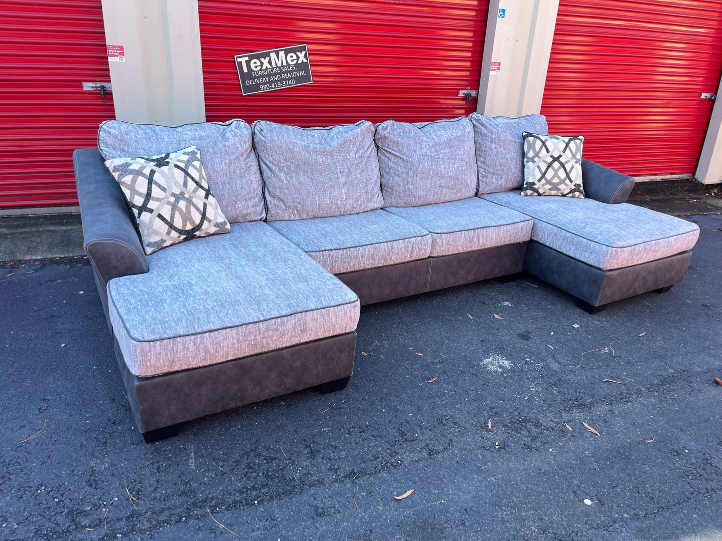 Gray FauxSuede Dual Chaise Ashley Furniture Sectional