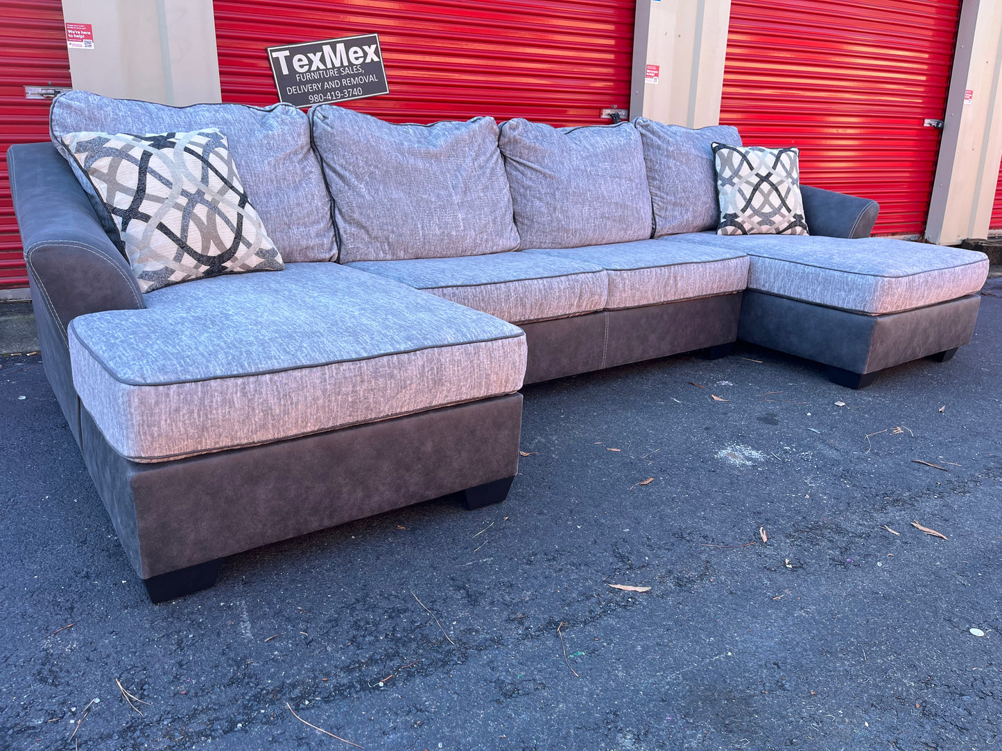 Gray FauxSuede Dual Chaise Ashley Furniture Sectional